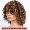 LYOLKSER hair human wigs short curly wig with bangs 100% brazilian virgin human hair no lace front wigs brown highlight 4/27 human wig glueless wig 12 inch