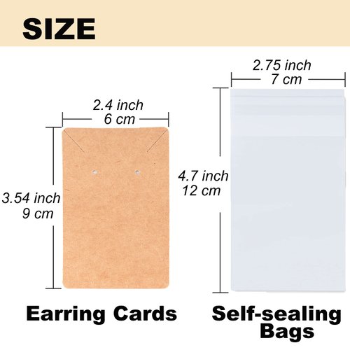 Earring Cards for Selling Including 120 Pcs Earring Holder Cards, 120 Earring Packaging and 240 Pcs Earring Backs, for Necklace/Jewelry Display, Jewelry Packaging 3.5x2.4 Inches (Brown)
