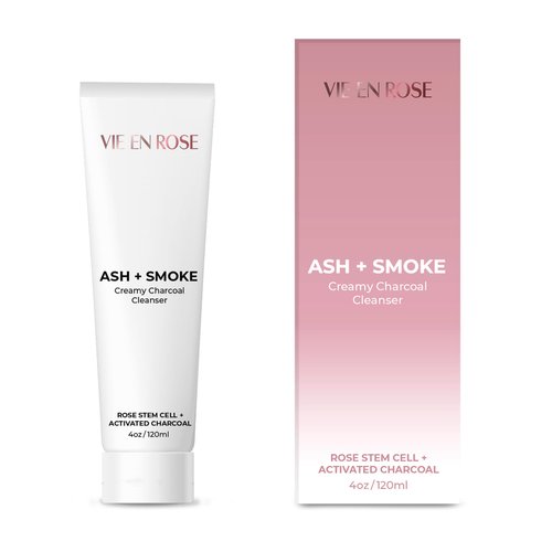 Vie En Rose Ash + Smoke Charcoal Cleanser – Deep Pore Cleanser with Pineapple Enzyme, Lactic Acid, Charcoal & Rose Stem Cells for Hydrated, Glowing Skin. Antioxidant-Rich, Balances & Nourishes