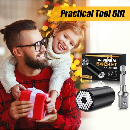 PAUGGE Gifts for Men, Universal Super Socket, Cool Gadgets Tools Birthday Gifts for Boyfriend Dad Husband Him Handyman, Socket Set with Multifunction Adapter to Unscrew Any Bolt(7-19mm)-Black