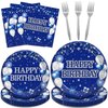 Kepeel 96Pcs Blue Birthday Party Tableware Set, Navy Blue and Silver Birthday Party Decorations Supplies for Men Women Birthday Party Dessert Plates Napkins Forks Favors, Serve 24