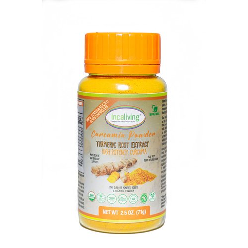 Incaliving Turmeric root extract (2.5oz) 100% organic turmeric root extract with 99% curcuminoids and black pepper extract to increase absortion 1/4 to 1/2 tsp. per day