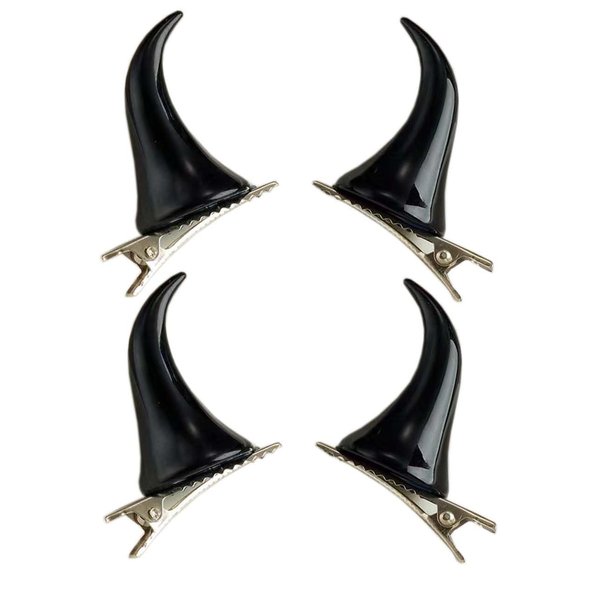Devil Horn Hair Clips Halloween Hair Clip for Men Women Girls Hairpin Halloween Cosplay Costume Headwear Hair Accessories WJR33 (2 Pairs Black)