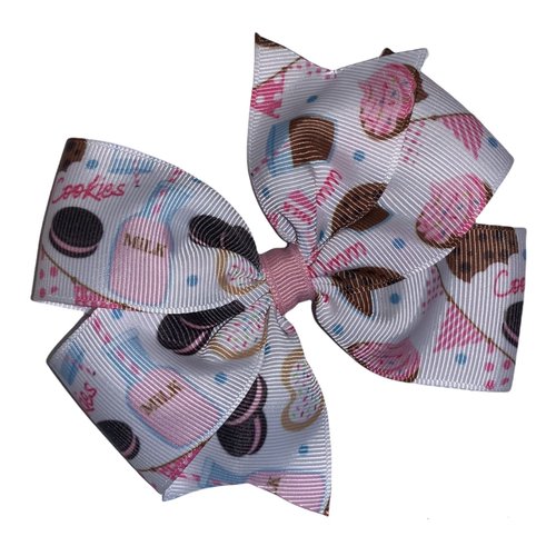 Milk &amp; Cookies Pinwheel Hair Bow 4&quot; Pink