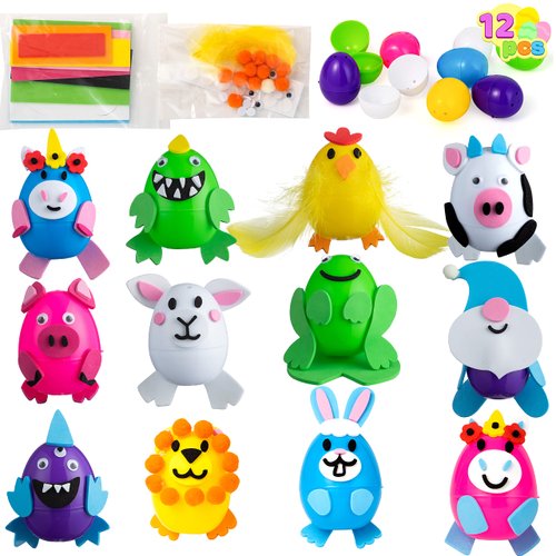 JOYIN 12 Sets Easter Eggs Decorating Craft Kit Toy for Kids, Easter DIY Animal Foam Craft Kits with Easter Eggs for Kids Easter Eggs Art Crafts Activities Easter Decorations, Easter Party Favors