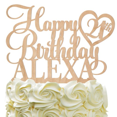 Happy Birthday Customize Birthday Cake Topper Personalized Name Age Cake Topper With Heart Cake Decoration For Party Wood