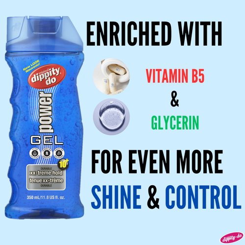 Dippity Do Power Gel - Men's Strong Hold Hair Gel - High Shine, Natural Feel and Non-Flaking - Formulated with Panthenol, Argan Oil, Olive Oil and Tea Tree Oil - 350 mL/11.8 fl oz