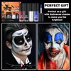 QIUFSSE 4PCS Black Blue White Liquid Lipstick Halloween Fake Blood Makeup Kit for Adults Smudge Proof Lip Gloss Long-lasting Lip Stain Suitable for Halloween Goth Makeup-Set A