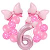 Pink Birthday Balloons Pink Bow Balloons 40 Inch Number Balloons Set for Pink Birthday Decorations 6 Year Old Girl Birthday Party Decoration Balloon Aluminum Film Balloon