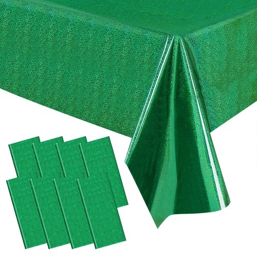 viehatta 54" x 108" Plastic Table Cloth for Rectangle Table, 8 Pack Iridescent Tablecloth Disposable Waterproof Table Cover for Christmas Birthday Wedding Party Decoration, Green