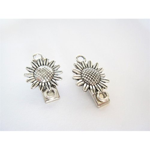2 extra tiny small silver sunflower metal alligator hair clip for fine thin hair