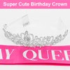 CAVETEE "Birthday Queen" Sash and Rhinestone Tiara Set, Hot Pink Birthday Sash and Birthday Crown Happy Birthday Decorations for Gift Birthday Girl Sash for Party Cake Topper