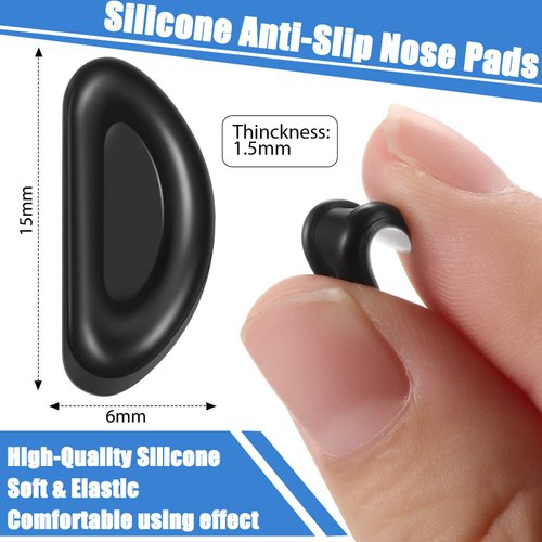 24 Pairs Adhesive Eye Glasses Nose Pads, D Shape Stick on Anti-Slip Soft Silicone, Adhesive Nose Pads Glasses Nose Pad for Glasses, Eyeglasses and Sunglasses, 15 x 6 x 1.5 mm (Black)