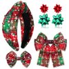 NVENF Christmas Headbands for Women, Holiday Headbands, Christmas Hair Bows, Red Plaid Headbands Hair Bow Clips, Christmas Outfits Winter Holiday Accessories Gifts (Pattern B)