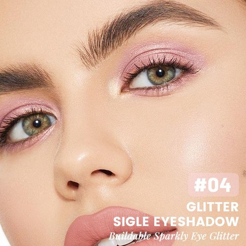 Single Glitter Shimmer Pink Light Purple Eyeshadow,Bright High Pigment Intense Monochrome Eye Shadow,Buildable Sparkly Eye Glitter Shimmer Finish,24 Hour Eye Makeup Longwear Waterproof,Blendable