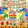 78 Pcs Building Block Birthday Party Supplies Birthday Party Decorations Include Happy Birthday Banner, Building Block Swirls, Table Cover, Cake Toppers, Cupcake Toppers, Balloons for Boys Girls Kids