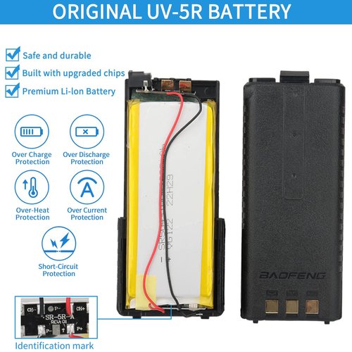 BAOFENG BL-5 3800mAh Extended Battery Walkie Talkie UV-5R BF-8HP UV-5RX3 RD-5R UV-5RTP UV-5R MK2 MK3X MK5 Plus Series Two Way Radios (UV-5R 3800+USB Charging Cable)