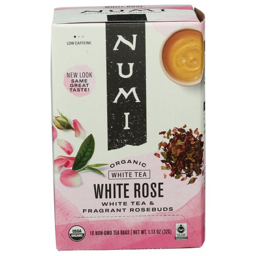 Numi Organic Tea White Rose, 16 Count Box of Tea Bags, White Tea