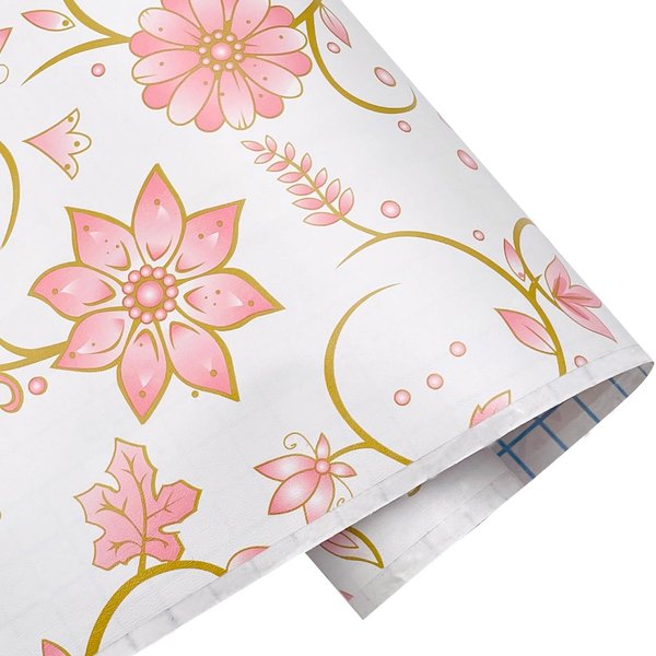 SimpleLife4U Pink Floral Self-Adhesive Shelf Liner Removable Tabletop Protect Paper Decorative Workspace Organizers Photo Storage Box 17.7 Inch by 9.8 Feet