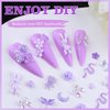 Kikonoke 2 Boxes 3D Flower Nail Charms Butterfly Bow Snake Rabbit Bear Shaped Nail Art Rhinestones Gems for DIY Nail Art Decoration Making Craft (Purple)