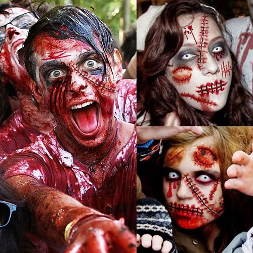 COKTAK 136+ PCS Halloween Temporary Tattoos For Adults, Kids, Men, Women - Zombie, Scary, Bloody, Chucky, Face, Scratches, Stickers, Wound