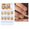 KKUUOO Press on Nails Short, Solid Color Fake Nails Gold Glitter Acrylic Nails Full Cover Square False Nails Glossy Artificial Nails Reusable Stick on Nails Jelly Press on Nails for Women Girls 24Pcs