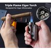 Castelar Cigar Torch Lighter Triple Jet Flame Butane Refillable with Cigar Punch Rest Holder - Butane Not Included