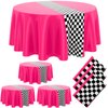 Oudain Cars Birthday Party Supplies Racing Party Decorations Round Racing Tablecloth Checkered Flag Table Covers Road Plastic Table Cloth, 1950s Disco Dancing Party Tablecloth (Pink,3 Pcs)