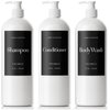MOIIKKO 32oz Refillable Shampoo and Conditioner Dispenser Bottles - Set of 3 Empty Shampoo Conditioner Body Wash Dispenser with 8 Waterproof Labels