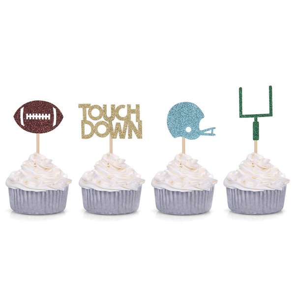 24 Counts Football Cupcake Toppers Rugby Ball Themed Decorations for Birthday Bachelorette Party