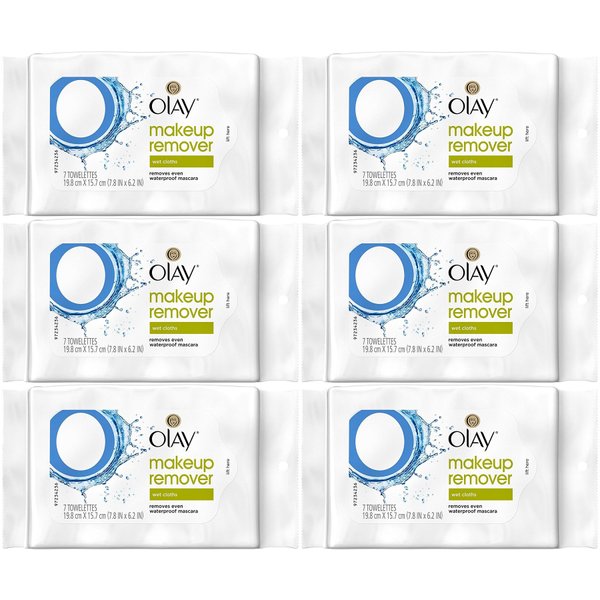 Olay Makeup Remover Wet Cloths, 7 Count (Pack of 6)