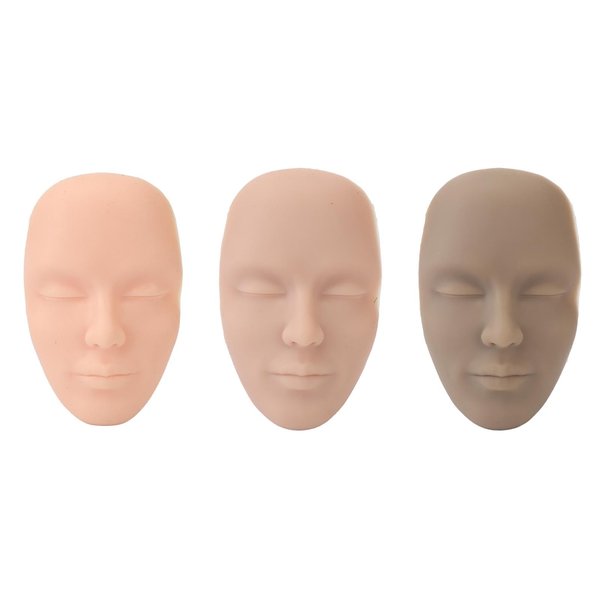 Microblading Practice Face Skin, 3pcs 5D Practice Skin Head Silicone Semi Permanent Microblading Training Facial Skin Lash Mannequin Head for Makeup