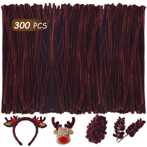 Yalumo Brown Pipe Cleaners Craft Supplies, 300 PCS 12 inch Chenille Stems for Crafts DIY Arts Creative Crafting Projects Decorations, Fuzzy Chenille Stem Sticks Set for Adults and Kids