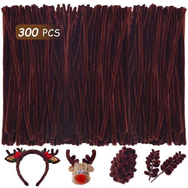 Yalumo Brown Pipe Cleaners Craft Supplies, 300 PCS 12 inch Chenille Stems for Crafts DIY Arts Creative Crafting Projects Decorations, Fuzzy Chenille Stem Sticks Set for Adults and Kids