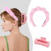 ACO-UINT 6Pcs Pink Spa Headband and Wrist Washbands Set, Skincare Headband Face Wash Headband Makeup Headband, Hair Claw Clip and Powder Puffs for Women and Girls