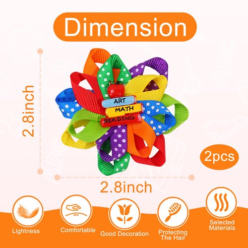 Back To School Hair Clip Colorful Curly Ribbons Alligator Clips Cute Book Apple Hair Clips White Dot Hair Bow Clip Design Woman Girl Hair Accessories for First Day of School Party