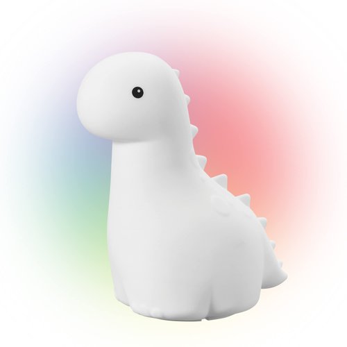 Globe Electric 13848 Brontosaurus Multicolor Changing LED Integrated Rechargeable Silicone Night Light, Table Lamp, Tap Light, White, Room Décor, Home Décor, Nightstand, Bedside Lamps, LED Lamp