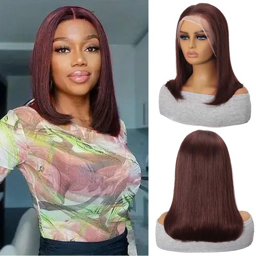SEXAY Brown Front Bob Wig Human Hair 13x4 HD Lace Front Wig 100% Unprocessed Brazilian Virgin Human Hair #4 Bob Wigs Pre Plucked Natural Hairline with Baby Hair Brown Color Bob for Women(8")