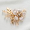 SWEETV Gold Bridal Hair Clip,Floral Bridal Hair Comb Barrette Flower Hair pieces for Brides Wedding