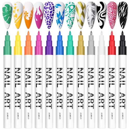 12 Color 3D Nail Art Pens Set, Kalolary Nail Polish Pens Nail Point Graffiti Dotting Pen Drawing ...