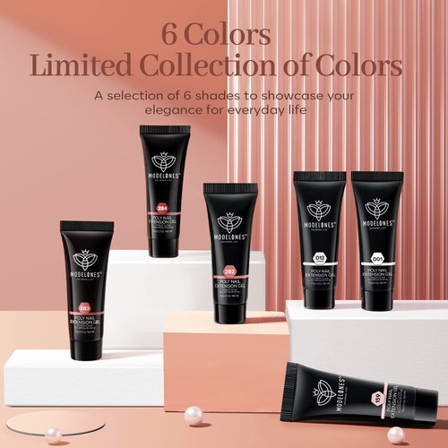 modelones Poly Nail Gel Set, 6 Colors Nude Pink Brown Daily Collection Poly Extension Gel Set Builder Nail Gel French Manicure DIY Design Nail Art Home Salon Beauty Gift