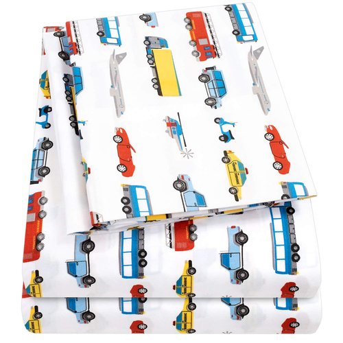 1500 Supreme Kids Bed Sheet Collection - Fun Colorful and Comfortable Boys and Girls Toddler Sheet Sets - Deep Pocket Wrinkle Free Soft and Cozy Bedding - Twin, Transportation