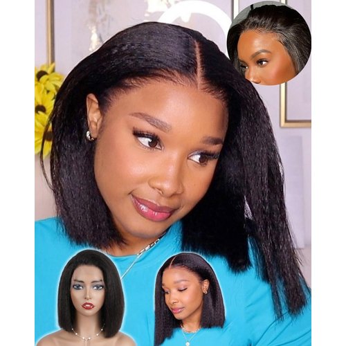 RHAH Glueless Italian Yaki Straight 13x4 HD Lace Front Wigs for Black Women 10 Inch Bob Wigs with...