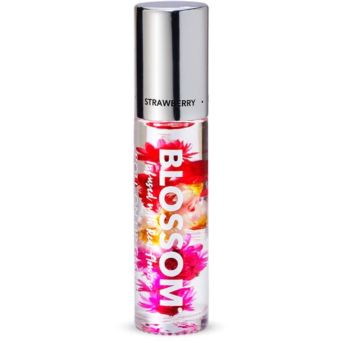 Blossom Lip Gloss, Scented Roll on Lip Gloss, Flower Lip Gloss, Clear High Shine Lip Oil, Infused with Real Flowers, Made in USA, 0.2oz, Strawberry