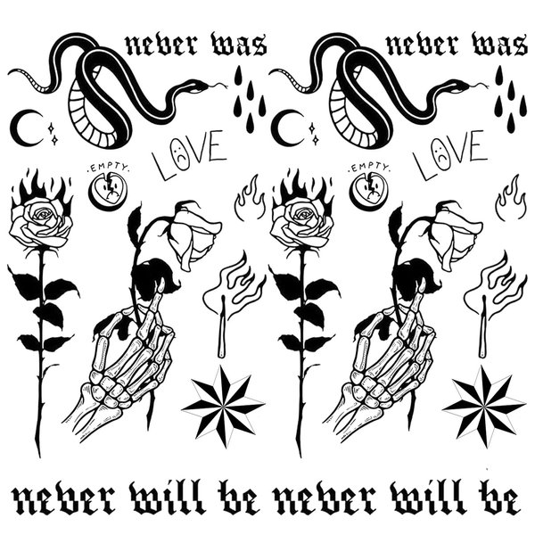 Oottati 2 Sheets Small Tiny Temporary Tattoo Stickers Skeleton Hand Rose Snake LOVE