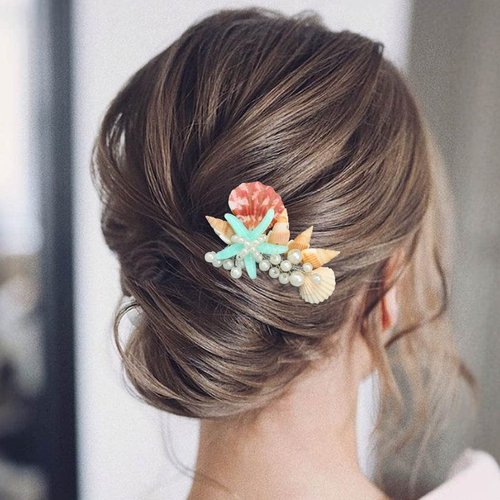 Jeairts Starfish Hair Comb Silver Shell Pearl Headpiece Conch Beach Hair Pieces Star Hair Accessories for Women and Girls