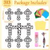 Qyeahkj 36PCS Religious Cross Suncatchers Kits Paper Craft Set Cross DIY Christian Stained Glass Effect Paper for Sunday School Art Christmas Decor Crafts Creative Art Projects Kids Party Favors Gift