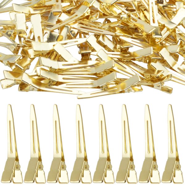 BronaGrand Hair Clips, 100pcs 4.5cm Single Prong Clips Gold Curl Pins Duckbill Section Clips for Hair Extensions Styling Crafting