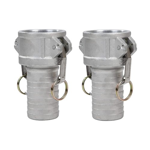 Quafwia 2 PCS Aluminum 2 inch Cam lock Fittings (Part C), Cam and Groove Hose Fitting Part C 2" Female Coupling x 2" Multi-serrated Hose Shank With Camlock coupling Gasket Inside.