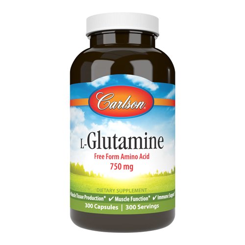 Carlson - L-Glutamine, Free-Form Amino Acid, 750 mg, Muscle Tissue Production, 300 Capsules